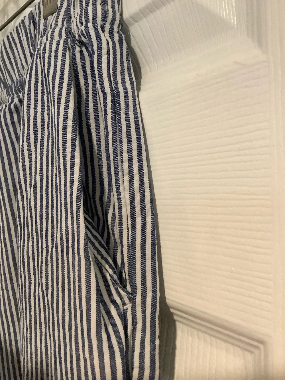 H&M Blue/White Striped Linen Blend Wide Leg Coastal Grandma Beach Summer Pants M